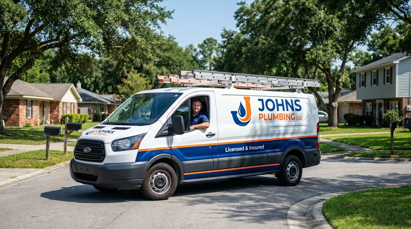 Johns Plumbing LLC service van in Houlton, ME
