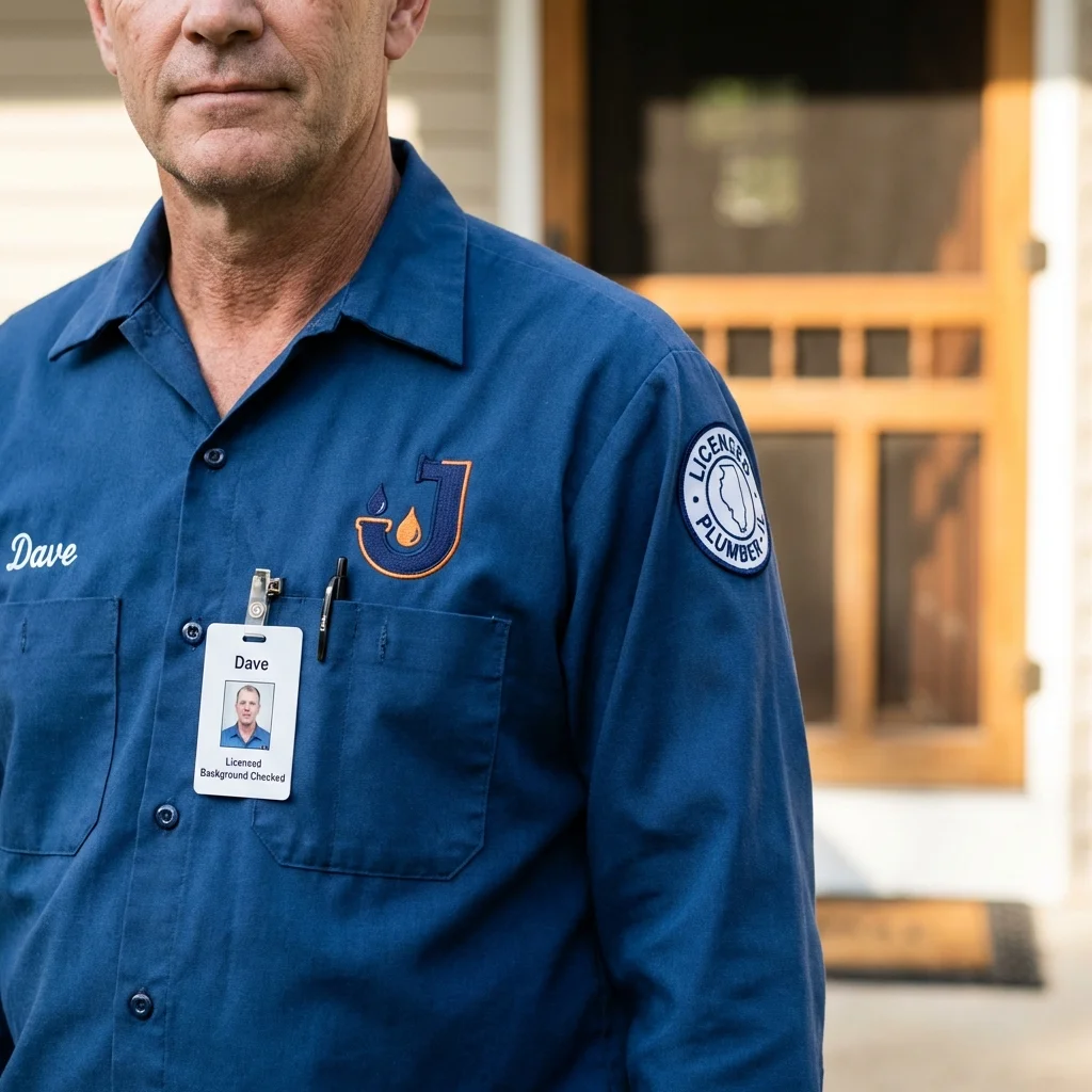 Licensed plumber showing ID badge in Houlton, ME
