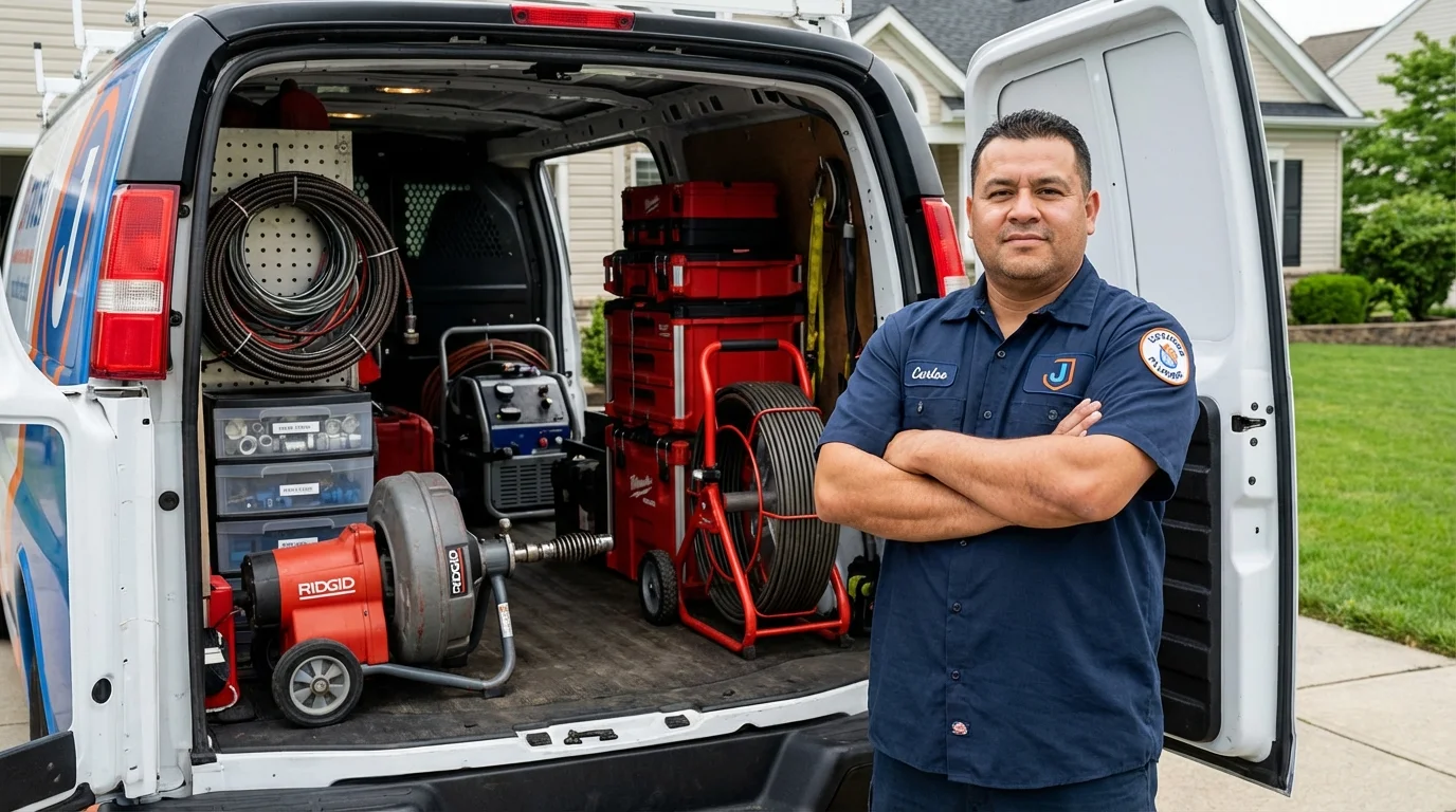 Professional drain cleaning equipment and Johns Plumbing LLC plumber in Houlton