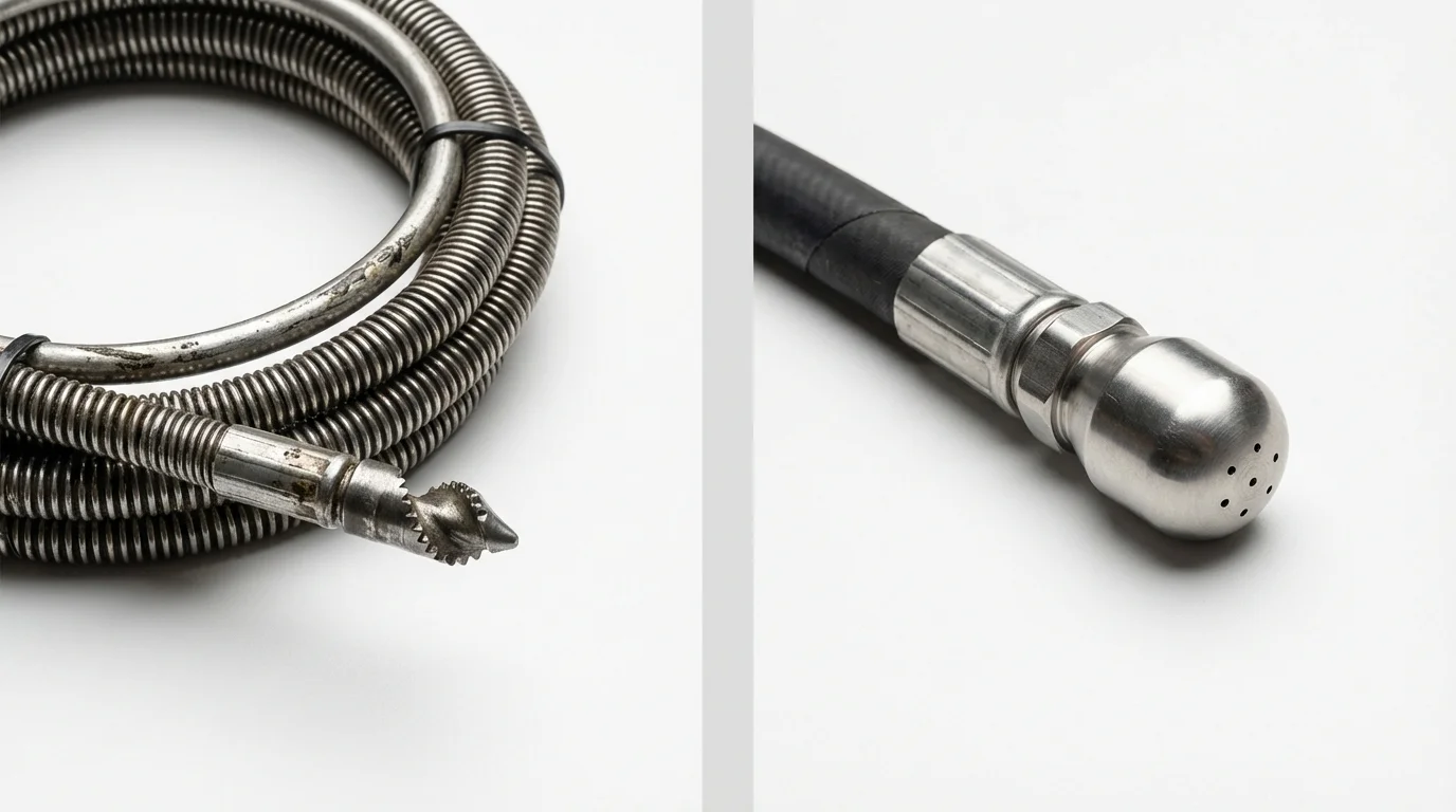 Drain snake cable and hydro jetting nozzle used for drain cleaning in Houlton, ME