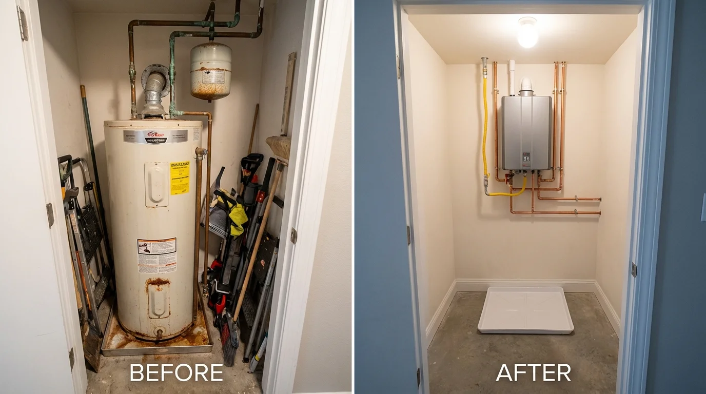 Tank water heater versus wall-mounted tankless unit comparison for Houlton, ME homeowners